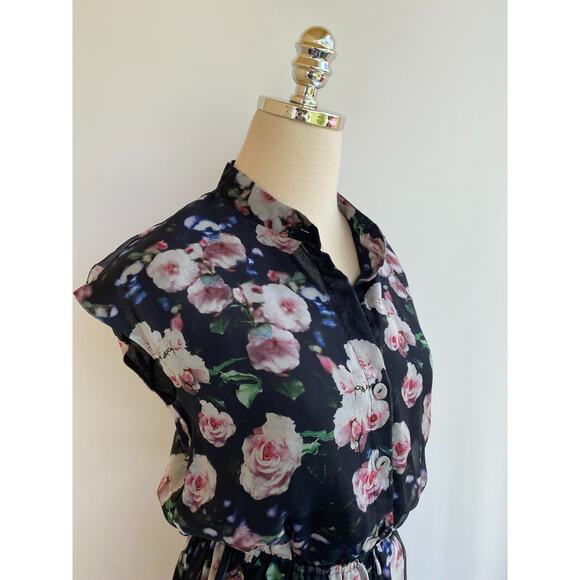 REBECCA MINKOFF Floral A Line Floral Mini Dress Black Rose Tiered Skirt XS - Picture 10 of 14